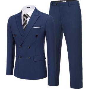 imageCOOFANDY Mens 2 Piece Double Breasted Suits Slim Fit Tuxedo Jacket and Dress Pants Set for Wedding Business PromNavy