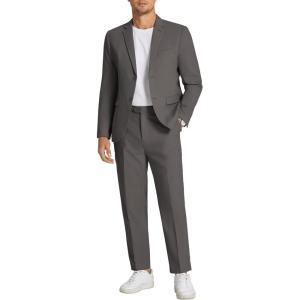 imageCOOFANDY Mens 2 Piece Linen Cotton Suits Set Casual Linen Lightweight Suit Summer Beach WeddingDark Grey