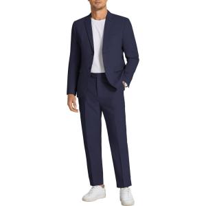 imageCOOFANDY Mens 2 Piece Linen Cotton Suits Set Casual Linen Lightweight Suit Summer Beach WeddingNavy Blue