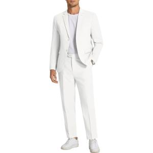 imageCOOFANDY Mens 2 Piece Linen Cotton Suits Set Casual Linen Lightweight Suit Summer Beach WeddingWhite
