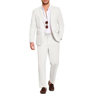 imageCOOFANDY Mens 2 Piece Linen Suits Set Regular Fit Casual Lightweight Blazer Jacket and PantsWhite