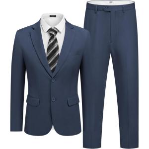 imageCOOFANDY Mens 2 Piece Suit Slim Fit 2 Button Formal Jacket Suits Pants Set for Wedding Business PromNavy Blue