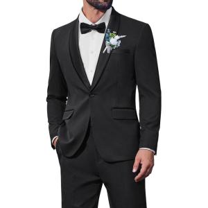 imageCOOFANDY Mens 2 Piece Suit Slim Fit Shawl Lapel One Button Formal Tuxedo Jacket Pants Set for Wedding Prom BusinessBlack