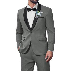imageCOOFANDY Mens 2 Piece Suit Slim Fit Shawl Lapel One Button Formal Tuxedo Jacket Pants Set for Wedding Prom BusinessDark Grey