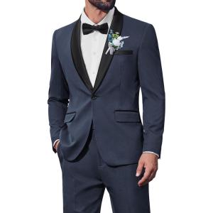 imageCOOFANDY Mens 2 Piece Suit Slim Fit Shawl Lapel One Button Formal Tuxedo Jacket Pants Set for Wedding Prom BusinessNavy