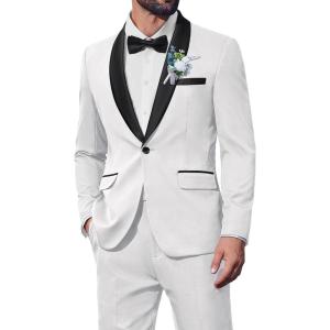 imageCOOFANDY Mens 2 Piece Suit Slim Fit Shawl Lapel One Button Formal Tuxedo Jacket Pants Set for Wedding Prom BusinessWhite