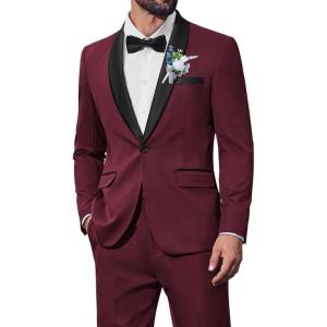 imageCOOFANDY Mens 2 Piece Suit Slim Fit Shawl Lapel One Button Formal Tuxedo Jacket Pants Set for Wedding Prom BusinessWine Red