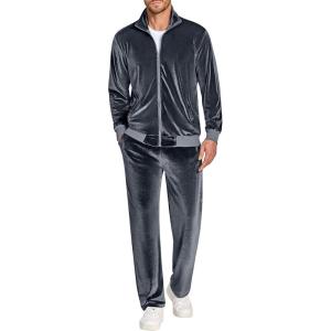 imageCOOFANDY Mens 2 Piece Velour Tracksuit Full Zip Jackets Pants Velvet Jogging Suits Sweatsuit SetDark Grey