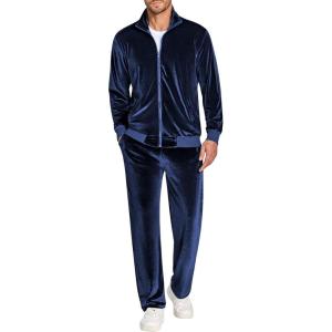 imageCOOFANDY Mens 2 Piece Velour Tracksuit Full Zip Jackets Pants Velvet Jogging Suits Sweatsuit SetNavy Blue