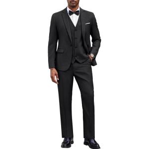 imageCOOFANDY Mens 3 Pieces Suit Classic One Button Single Breasted Slim Fit Blazer Jacket Vest Pants Set Wedding BusinesDark Grey