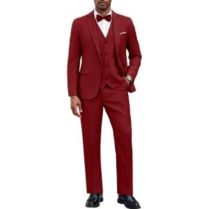 imageCOOFANDY Mens 3 Pieces Suit Classic One Button Single Breasted Slim Fit Blazer Jacket Vest Pants Set Wedding BusinesRed