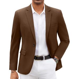 imageCOOFANDY Mens Blazer Jacket One Button Casual Suit Jackets Stretch Knit Sport CoatBrown