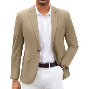 imageCOOFANDY Mens Blazer Jacket One Button Casual Suit Jackets Stretch Knit Sport CoatChampagne