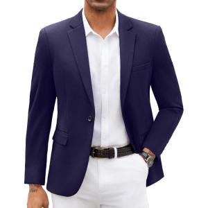imageCOOFANDY Mens Blazer Jacket One Button Casual Suit Jackets Stretch Knit Sport CoatNavy Blue