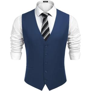 imageCOOFANDY Mens Business Suit Vest Casual Dress Vest Slim Fit Formal WaistcoatDark Blue