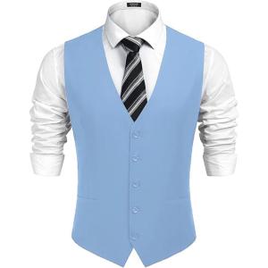 imageCOOFANDY Mens Business Suit Vest Casual Dress Vest Slim Fit Formal WaistcoatSky Blue