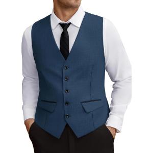 imageCOOFANDY Mens Business Suit Vest Slim Fit Dress Vest Wedding WaistcoatBlue