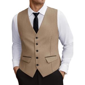 imageCOOFANDY Mens Business Suit Vest Slim Fit Dress Vest Wedding WaistcoatKhaki
