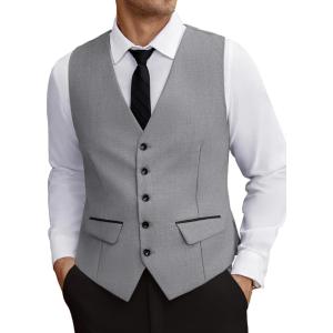 imageCOOFANDY Mens Business Suit Vest Slim Fit Dress Vest Wedding WaistcoatLight Grey