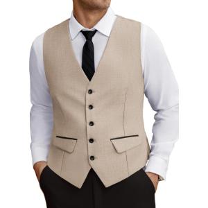 imageCOOFANDY Mens Business Suit Vest Slim Fit Dress Vest Wedding WaistcoatLight Khaki