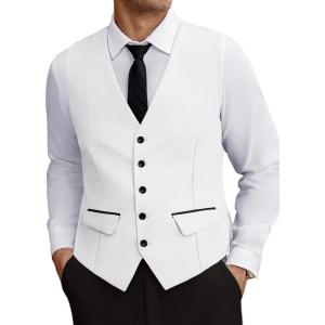 imageCOOFANDY Mens Business Suit Vest Slim Fit Dress Vest Wedding WaistcoatWhite