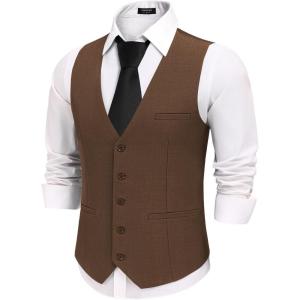 imageCOOFANDY Mens Business Suit Vests Slim Fit Formal Dress Waistcoat Groomsman Vest For WeddingBrown