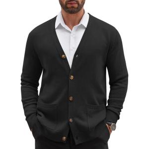 imageCOOFANDY Mens Cardigan Sweater Long Sleeve Casual V Neck Lightweight Button Down Knitted Sweater with Pockets Fall ClothesBlack