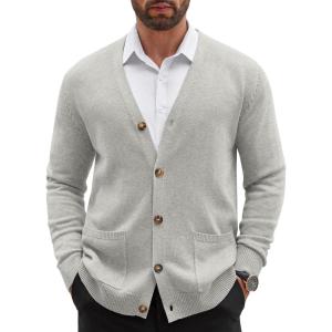 imageCOOFANDY Mens Cardigan Sweater Long Sleeve Casual V Neck Lightweight Button Down Knitted Sweater with Pockets Fall ClothesLight Grey
