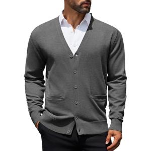 imageCOOFANDY Mens Cardigan Sweaters Long Sleeve V Neck Cardigans Lightweight Knitted Button Down Sweaters with PocketsGray
