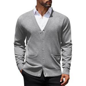 imageCOOFANDY Mens Cardigan Sweaters Long Sleeve V Neck Cardigans Lightweight Knitted Button Down Sweaters with PocketsLight Grey