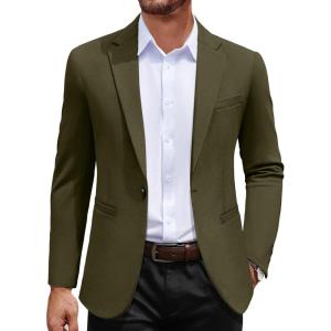 imageCOOFANDY Mens Casual Blazer Jacket One Button Suit Jackets Lightweight Knit Sport CoatArmy Green