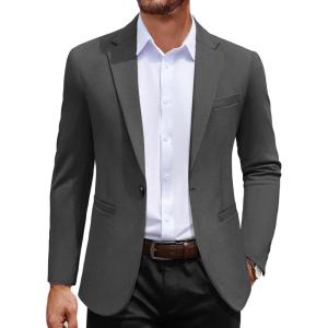 imageCOOFANDY Mens Casual Blazer Jacket One Button Suit Jackets Lightweight Knit Sport CoatDark Gray
