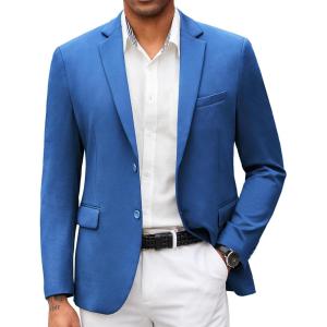 imageCOOFANDY Mens Casual Blazer Slim Fit Suit Jacket Lightweight Knit Sport Coat Two Button Blazer JacketRoyal Blue