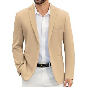 imageCOOFANDY Mens Casual Blazer Slim Fit Suit Jackets Two Button Lightweight Knit Sport CoatKhaki