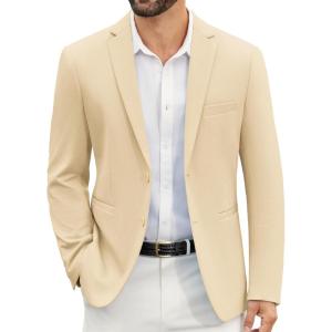 imageCOOFANDY Mens Casual Blazer Slim Fit Suit Jackets Two Button Lightweight Knit Sport CoatLight Khaki