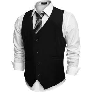 imageCOOFANDY Mens Casual Business Vests Lightweight Waistcoat Slim Fit Suit VestBlack B