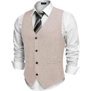 imageCOOFANDY Mens Casual Business Vests Lightweight Waistcoat Slim Fit Suit VestChampagne