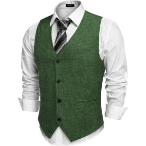 imageCOOFANDY Mens Casual Business Vests Lightweight Waistcoat Slim Fit Suit VestGreen