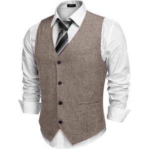imageCOOFANDY Mens Casual Business Vests Lightweight Waistcoat Slim Fit Suit VestLight Khaki