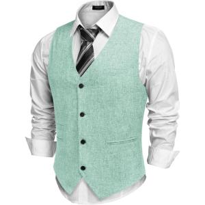 imageCOOFANDY Mens Casual Business Vests Lightweight Waistcoat Slim Fit Suit VestMint Green
