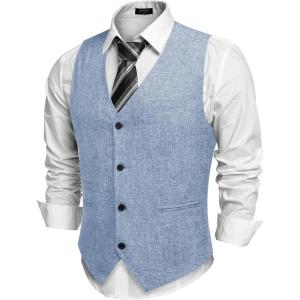 imageCOOFANDY Mens Casual Business Vests Lightweight Waistcoat Slim Fit Suit VestSky Blue