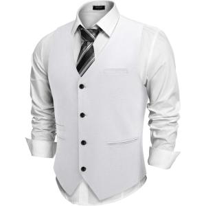 imageCOOFANDY Mens Casual Business Vests Lightweight Waistcoat Slim Fit Suit VestWhite