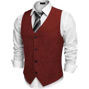 imageCOOFANDY Mens Casual Business Vests Lightweight Waistcoat Slim Fit Suit VestWine Red