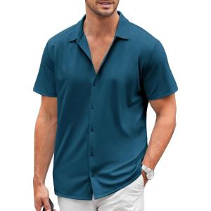 imageCOOFANDY Mens Casual Button Down Shirt Short Sleeve Wrinkle Free Shirts Summer ShirtDark Blue