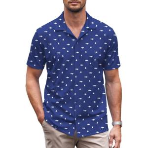 imageCOOFANDY Mens Casual Button Down Shirt Short Sleeve Wrinkle Free Shirts Summer ShirtNavy Shark