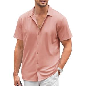 imageCOOFANDY Mens Casual Button Down Shirt Short Sleeve Wrinkle Free Shirts Summer ShirtOrange Pink