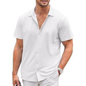 imageCOOFANDY Mens Casual Button Down Shirt Short Sleeve Wrinkle Free Shirts Summer ShirtWhite