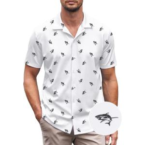 imageCOOFANDY Mens Casual Button Down Shirt Short Sleeve Wrinkle Free Shirts Summer ShirtWhite Full Shark