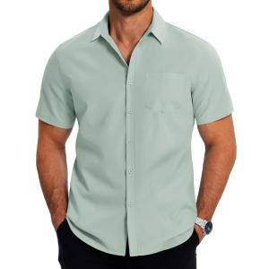 imageCOOFANDY Mens Casual Button Down Shirts Short Sleeve Business Shirts Lightweight Wrinkle Free Dress ShirtsLight Green