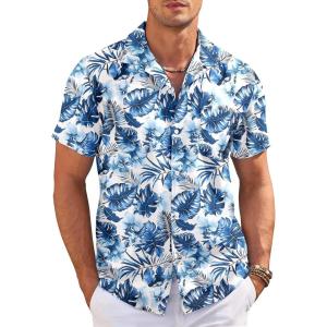 imageCOOFANDY Mens Casual Button Down Shirts Short Sleeve Summer Cuban Vacation Beach ShirtsBlue Floral